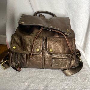 Vintage Fossil Bronze Drawstring Leather Backpack